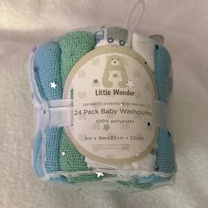 Little Wonder Blue, Green, and White Baby Washcloths - 24 Pack